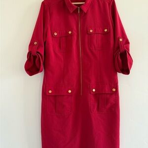 Sharagano Red Dress with Gold Details utility women midi size 12